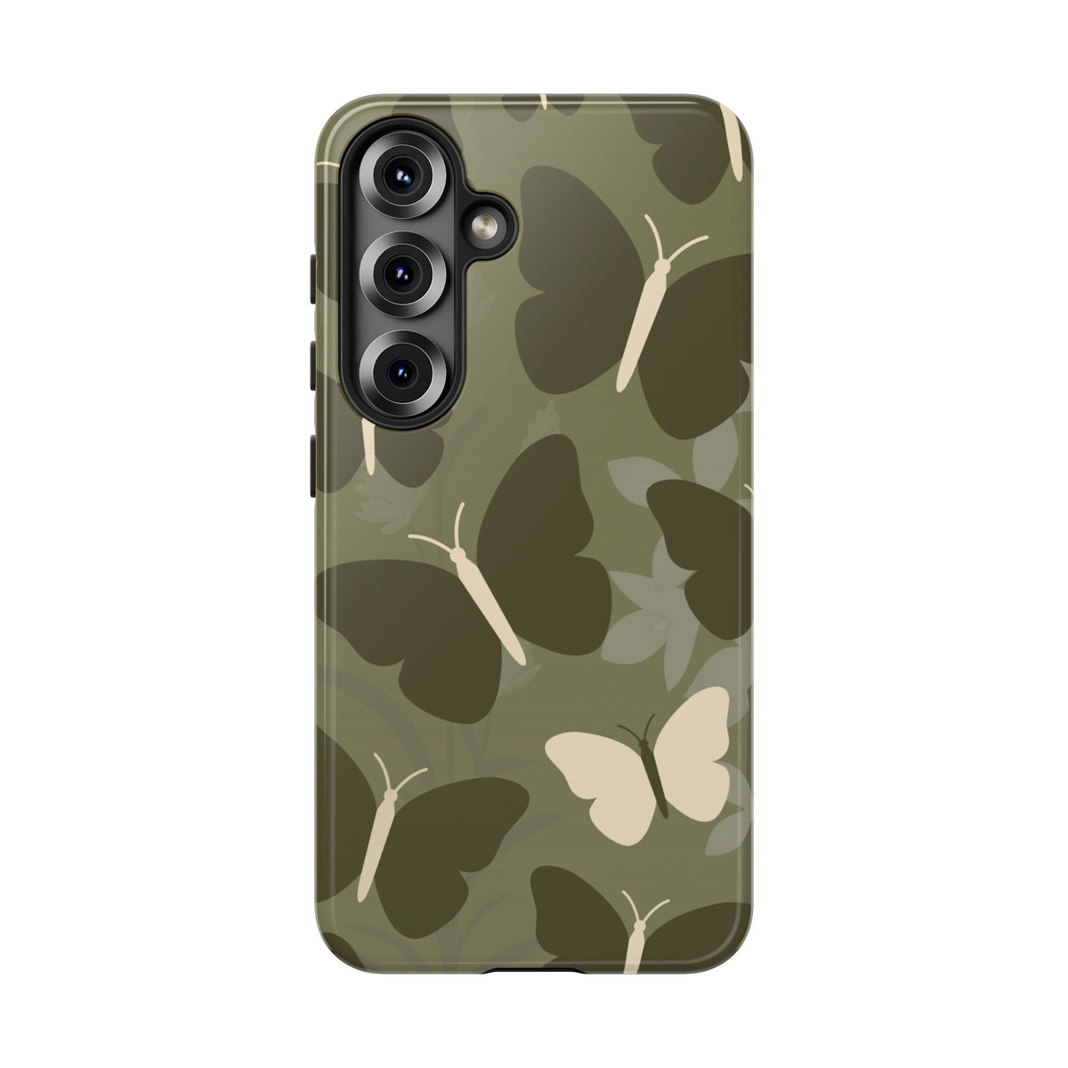 Minimalist Olive Green Butterfly Pattern Phone Case - Green Phone Case - Samsung Galaxy S25 / Glossy