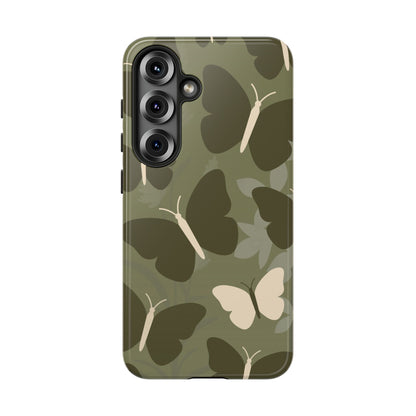 Minimalist Olive Green Butterfly Pattern Phone Case - Green Phone Case - Samsung Galaxy S25 / Glossy