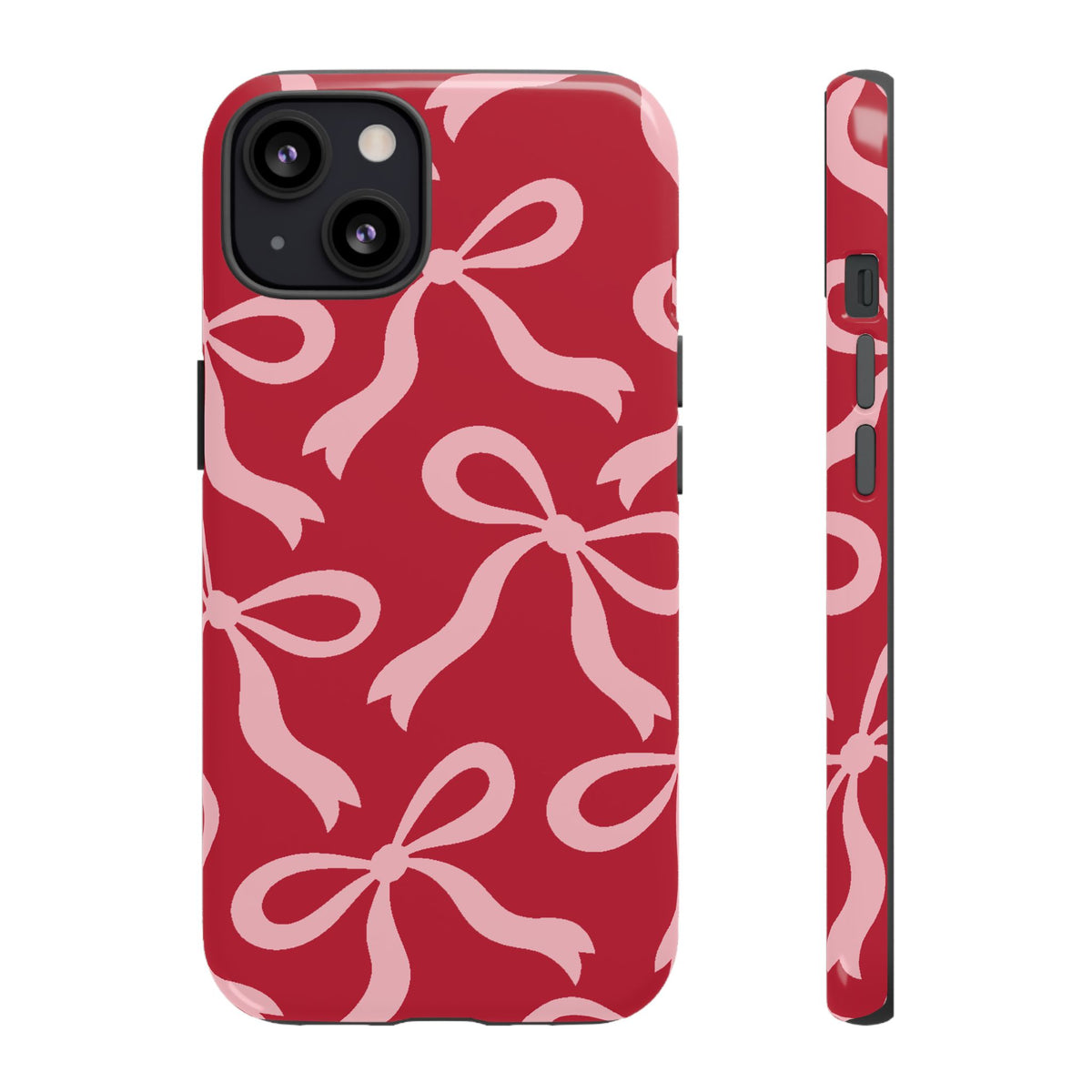 Bold Raspberry Red and Blush Pink Bow Pattern Phone Case - Red Phone Case - iPhone 13 / Glossy
