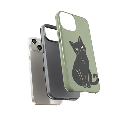 Minimalist Sage Green & Black Cat Phone Case