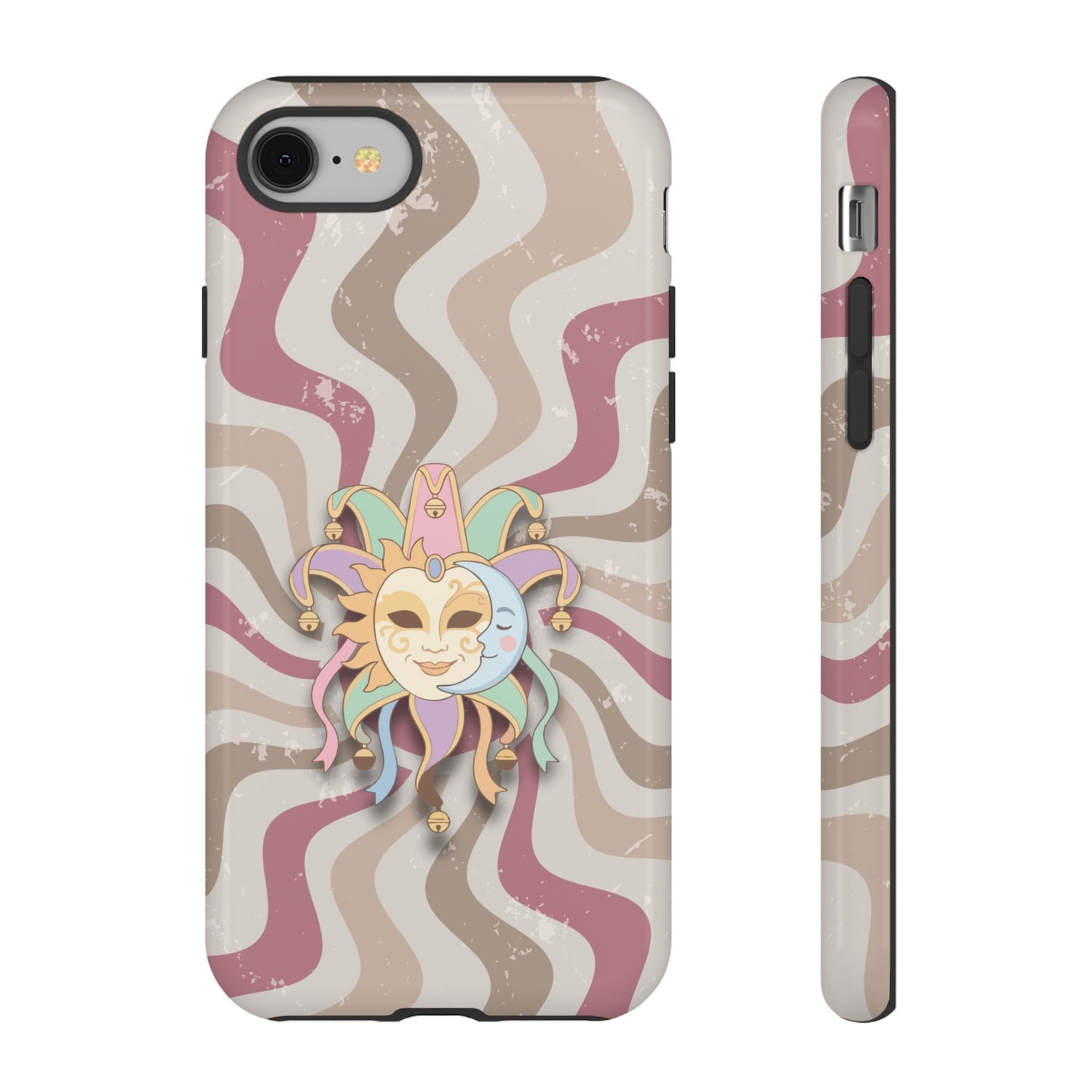 Sun & Moon Jester Mask – Pink Retro Wave Phone Case - Pink Phone Case - iPhone 8 / Glossy