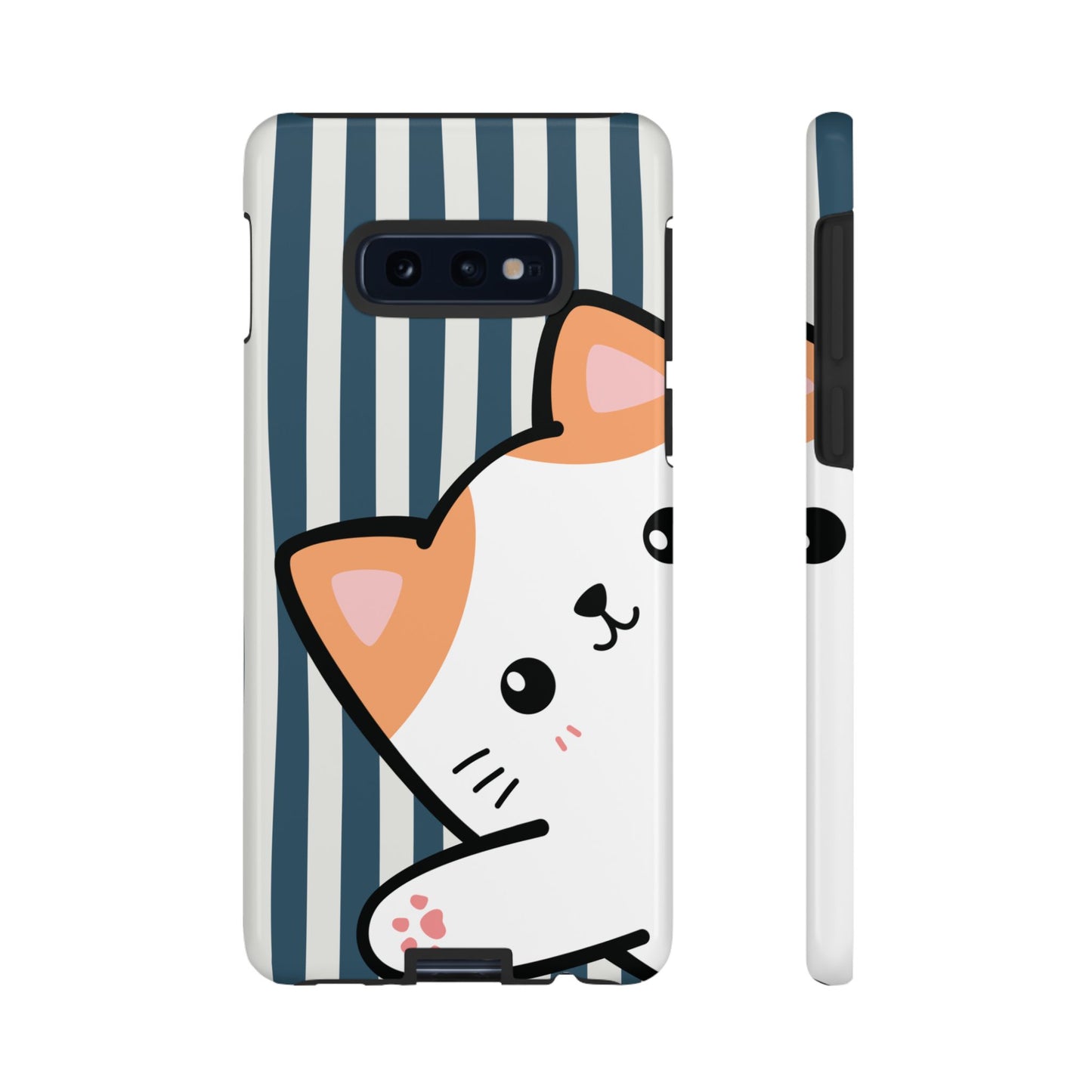 Playful Peakaboo Cat with Blue Stripe Pattern Phone Case - Blue Phone Case