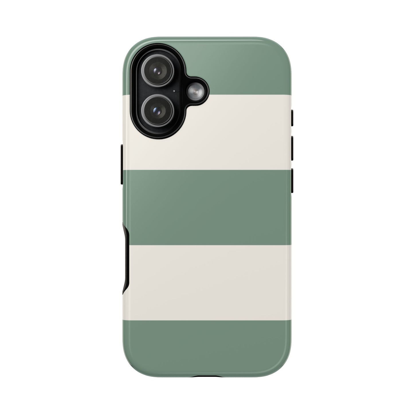 iPhone 17 / Glossy Phone Case - Green & White Horizontal Stripe Pattern Phone Case
