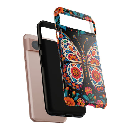 Vibrant Orange and Turquoise Calavera Butterfly Phone Case - Multicolor Phone Case