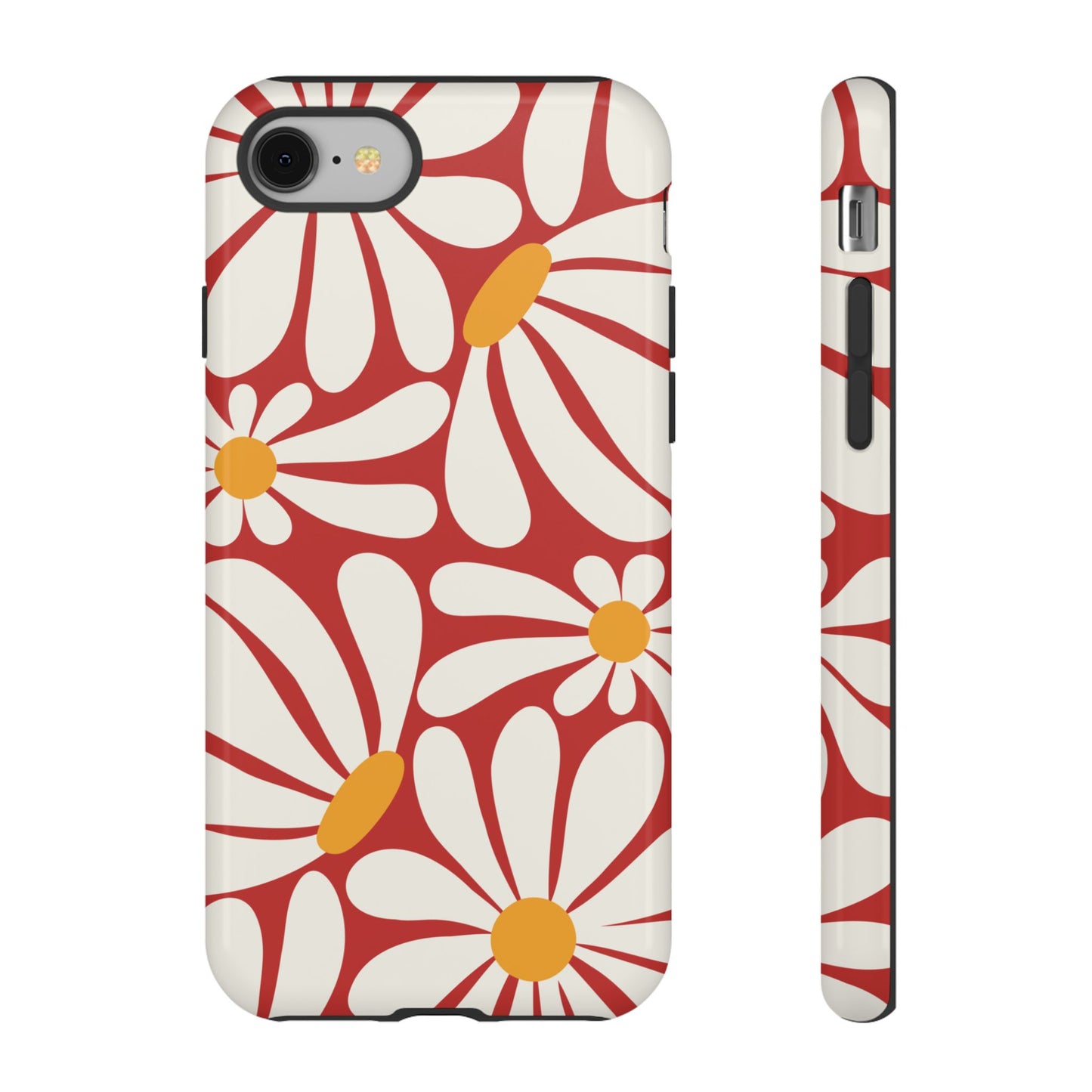 Retro Red Daisy Pattern Phone Case - Red Phone Case - iPhone 8 / Glossy