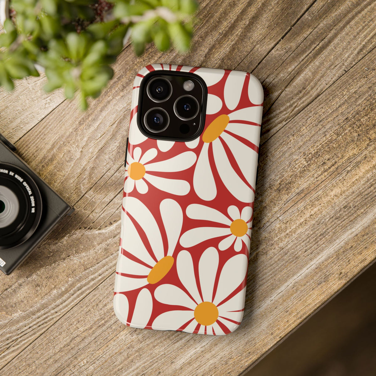 Retro Red Daisy Pattern Phone Case - Red Phone Case
