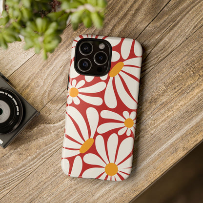 Retro Red Daisy Pattern Phone Case - Red Phone Case