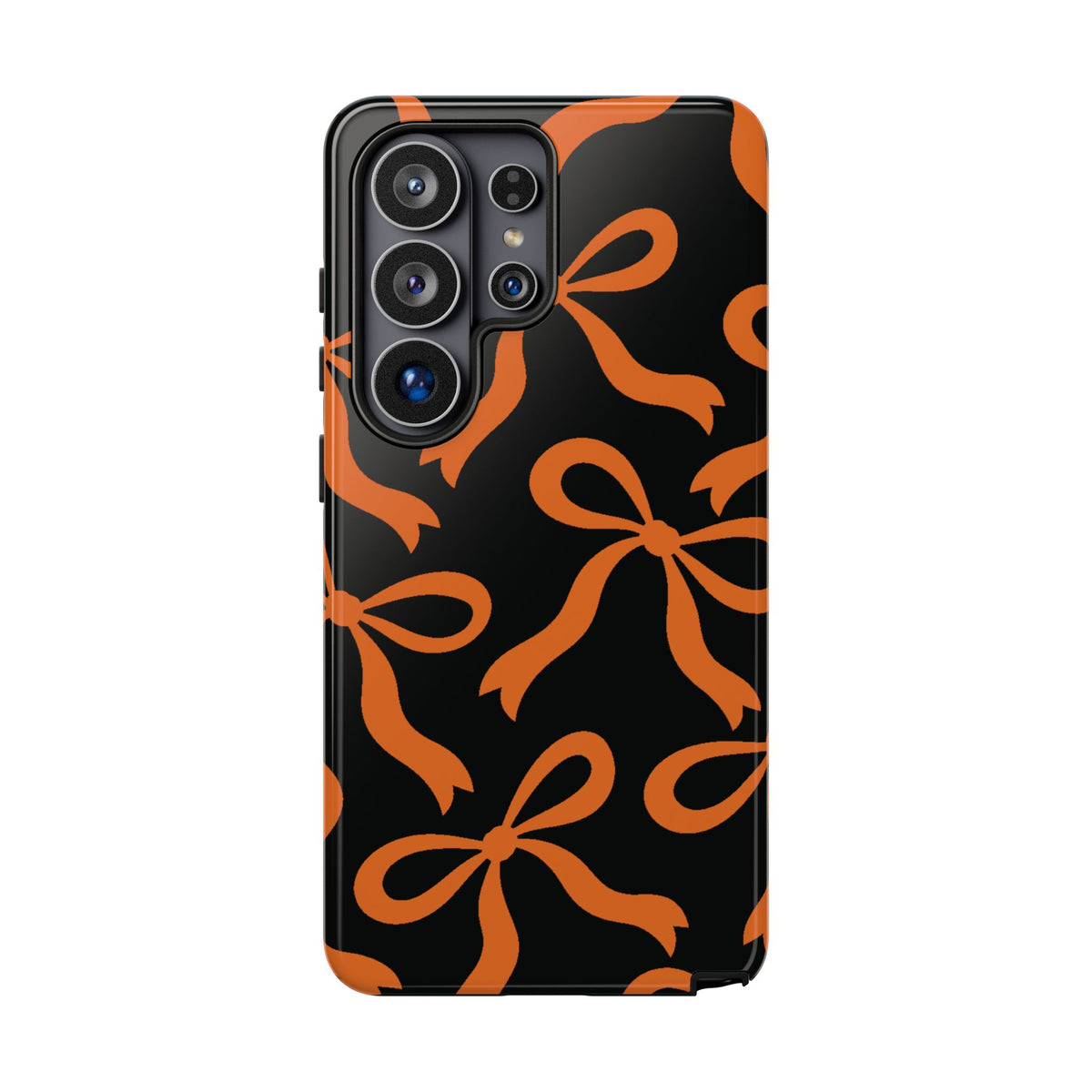 Bold Black and Burnt Orange Bow Pattern Phone Case - Black Phone Case - Samsung Galaxy S26 Ultra / Glossy