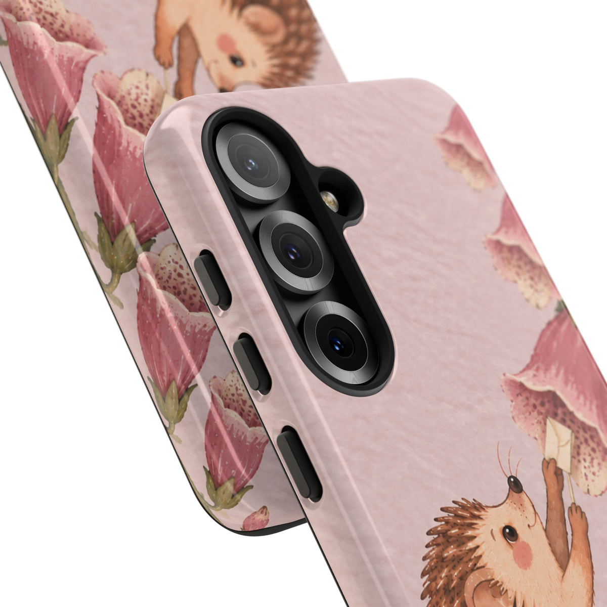 Whimsical Blush Pink Hedgehog and Foxglove Phone Case - Pink Phone Case