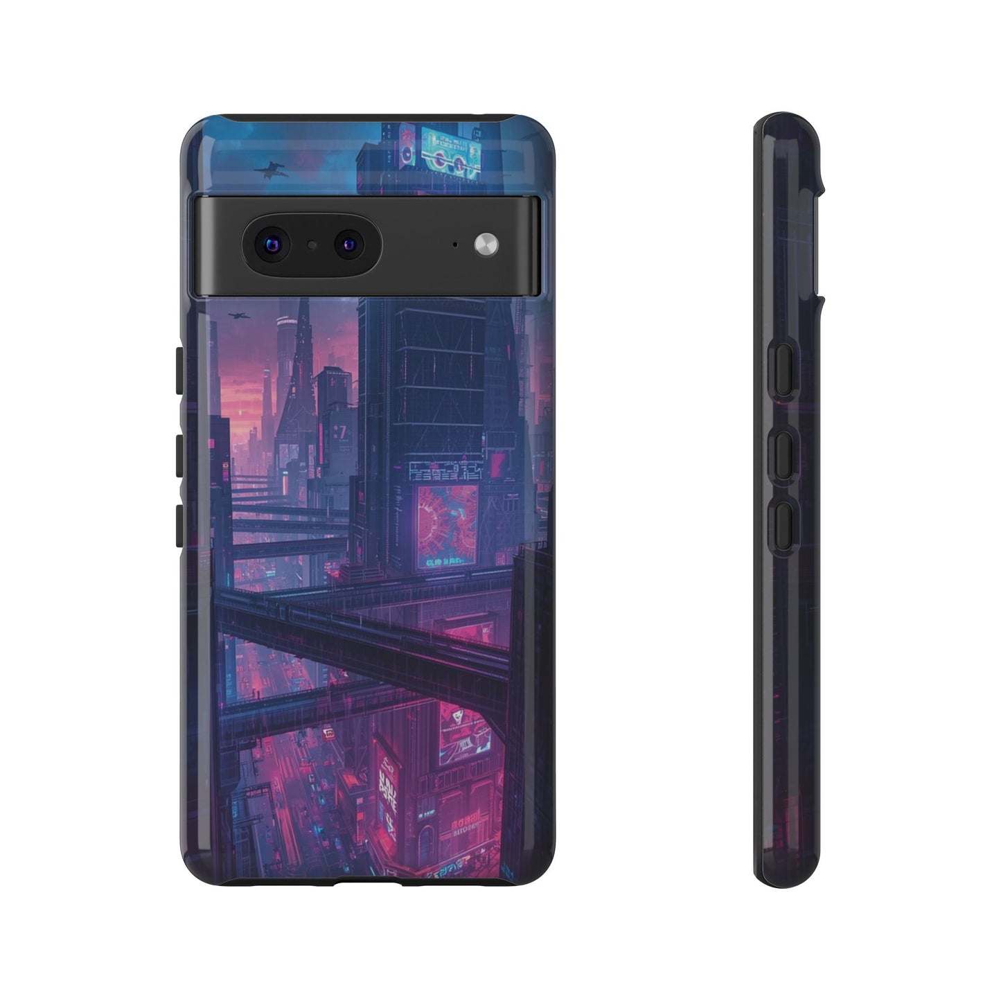 Neon Cyberpunk Megacity Sci-fi Phone Case - Blue Phone Case - Google Pixel 7 / Glossy