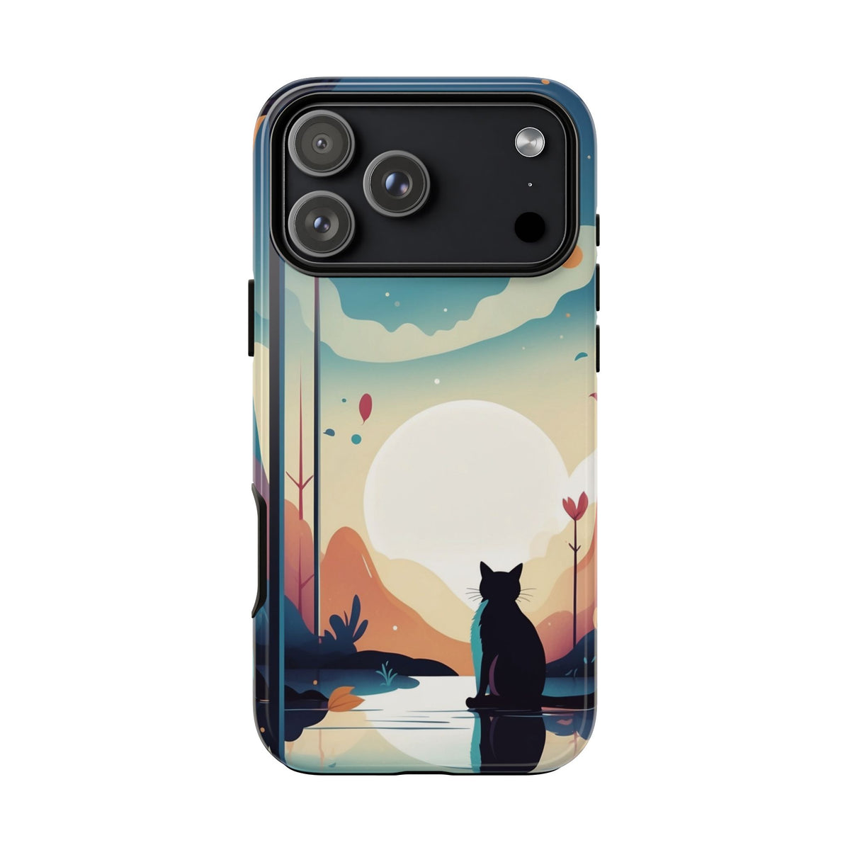 Stylised Cat & Moon Design Phone Case - Multicolor Phone Case - iPhone 17 Pro Max / Glossy