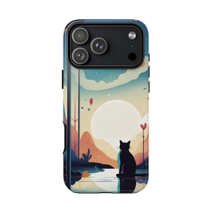 Stylised Cat & Moon Design Phone Case - Multicolor Phone Case - iPhone 17 Pro Max / Glossy
