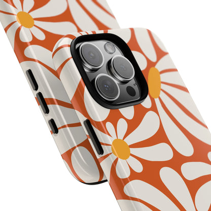 Retro Orange Daisy Pattern Phone Case - Orange Phone Case