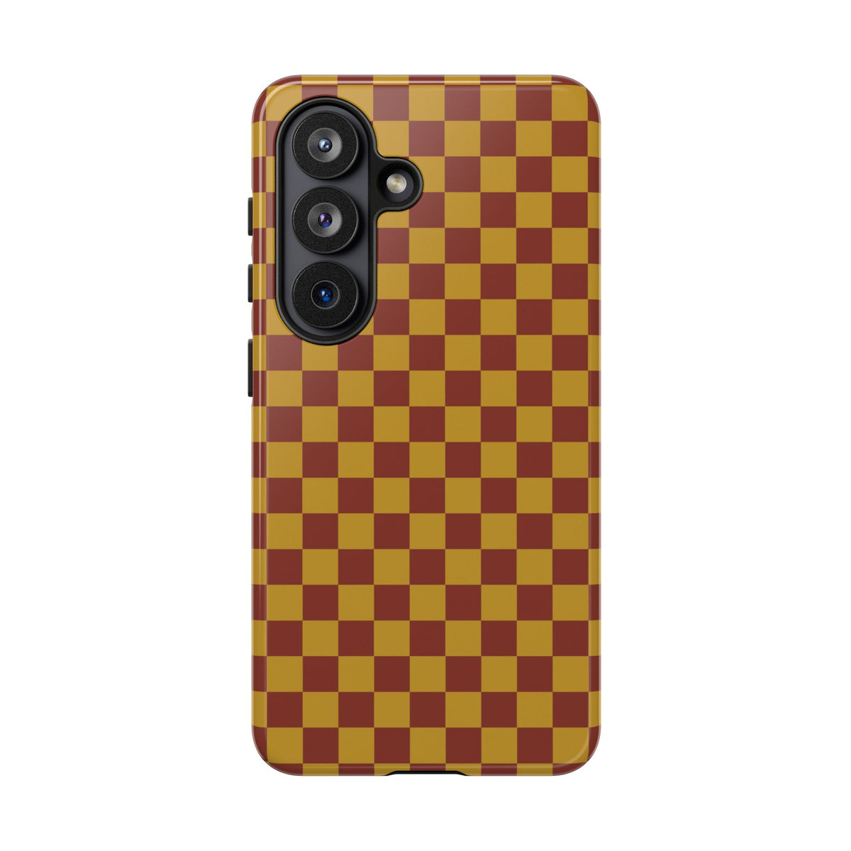 Trendy Mustard & Burgandy Small Checked Pattern Phone Case - Brown Phone Case - Samsung Galaxy S26 / Glossy