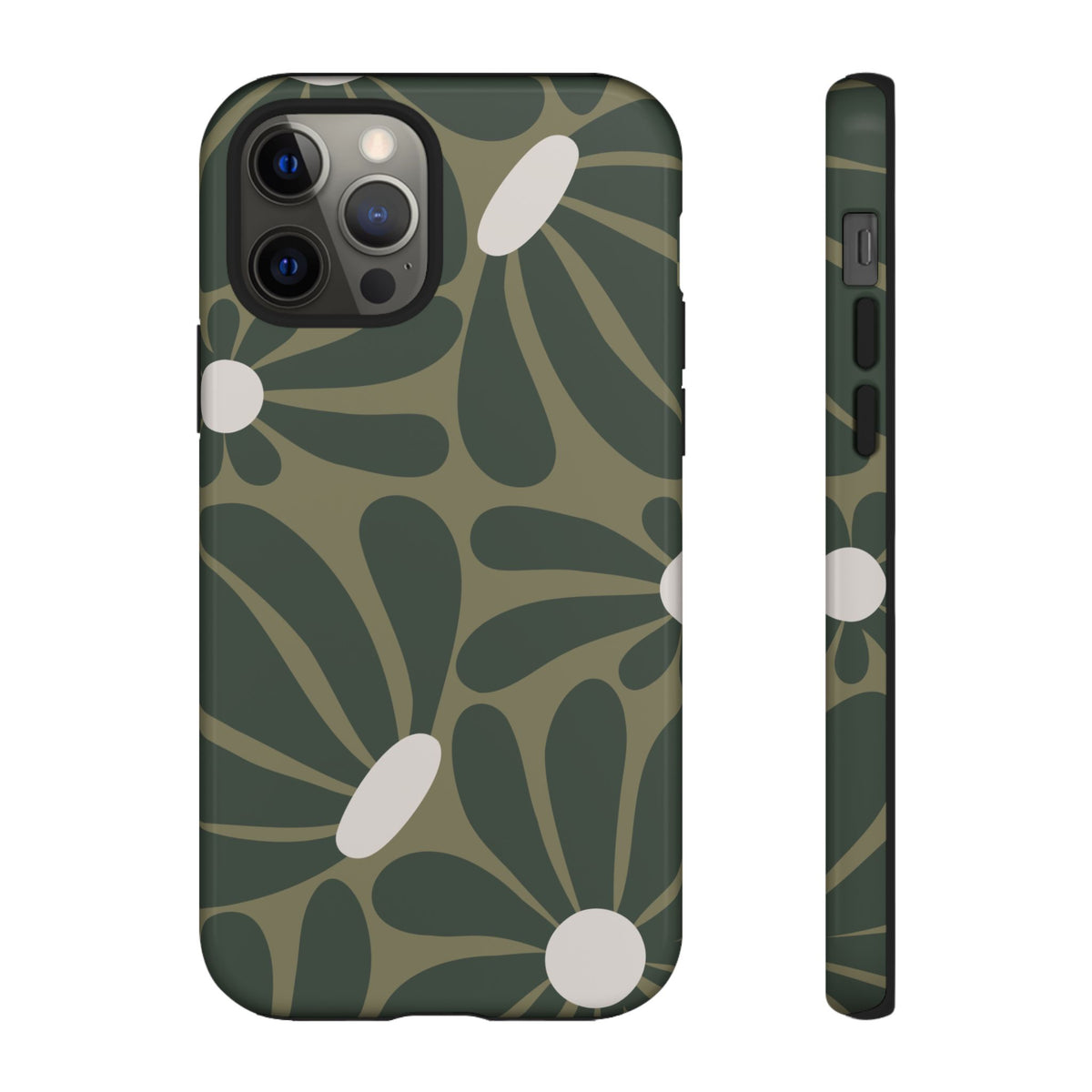 Retro Olive Green Daisy Pattern Phone Case - Green Phone Case - iPhone 12 Pro / Glossy