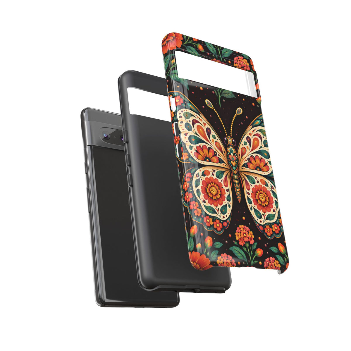 Vibrant Terracotta and Teal Calavera Butterfly Phone Case - Multicolor Phone Case