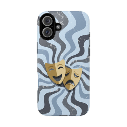 Comedy & Tragedy Masks – Blue Minimal Retro Wave Phone Case - Blue Phone Case - iPhone 16 Plus / Glossy