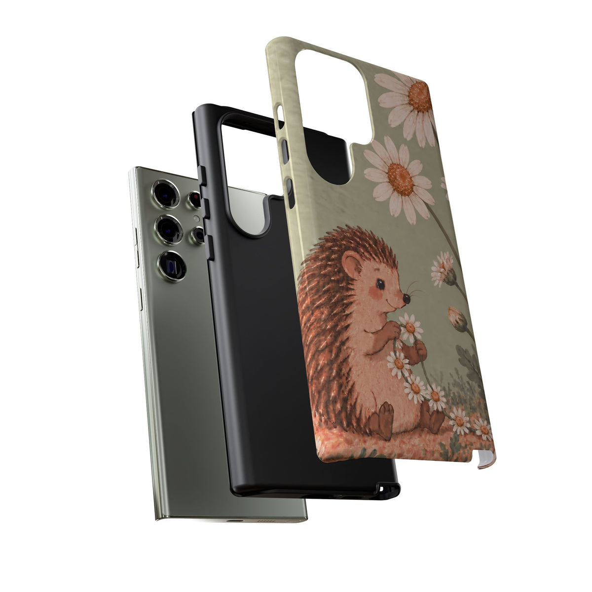Whimsical Sage Green Hedgehog and Daisy Chain Phone Case - Green Phone Case