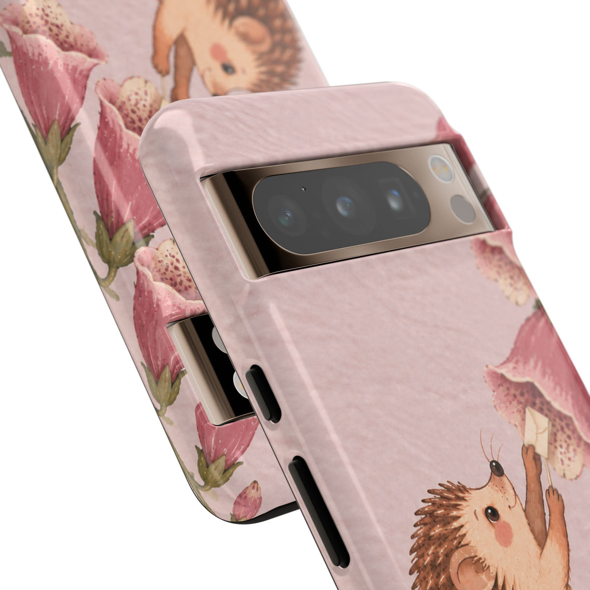Whimsical Blush Pink Hedgehog and Foxglove Phone Case - Pink Phone Case