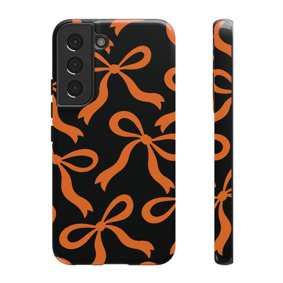 Bold Black and Burnt Orange Bow Pattern Phone Case - Black Phone Case - Samsung Galaxy S22 / Glossy