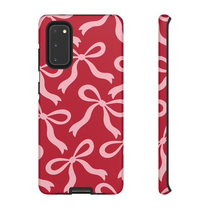 Bold Raspberry Red and Blush Pink Bow Pattern Phone Case - Red Phone Case - Samsung Galaxy S20 / Glossy