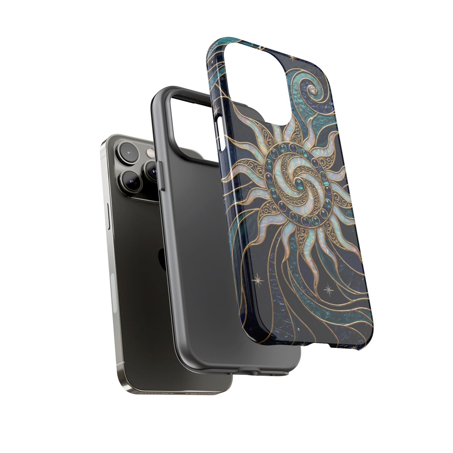 Elegant Teal & Gold Cosmic Sunburst Phone Case
