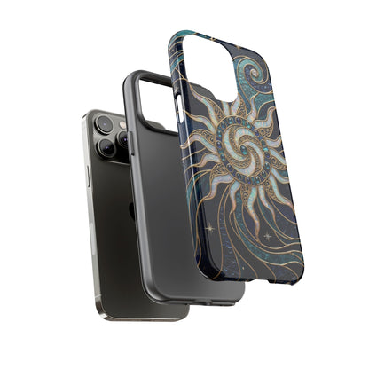 Elegant Teal & Gold Cosmic Sunburst Phone Case