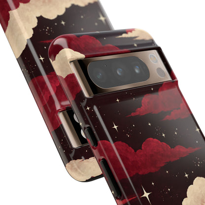 Illustrated Crimson Red Clouds & Stars Phone Case