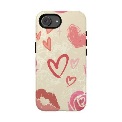 Cute Pink Heart & Rose Pattern Phone Case - Pink Phone Case - iPhone 17e / Glossy