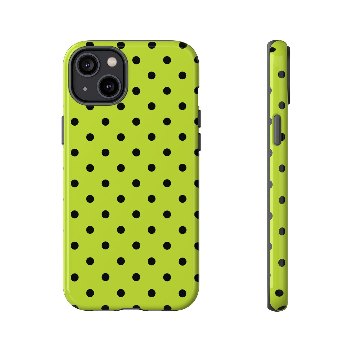 Trendy Neon Lime Green & Black Dot Pattern Phone Case