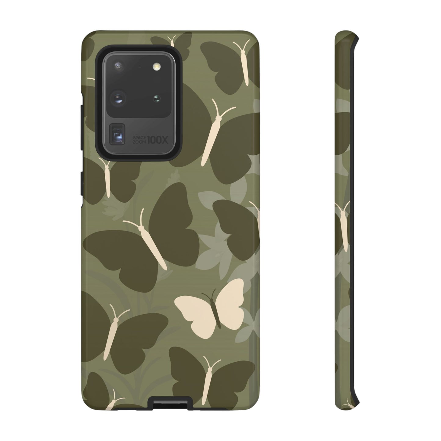 Samsung Galaxy S20 Ultra / Glossy Phone Case - Minimalist Olive Green Butterfly Pattern Phone Case