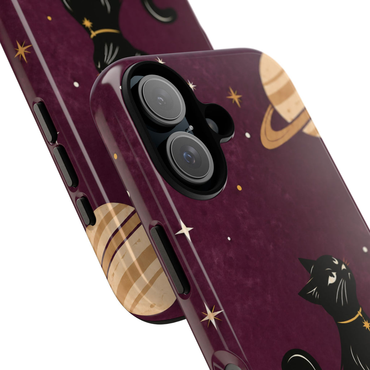 Whimsical Plum Celestial Black Cat Phone Case