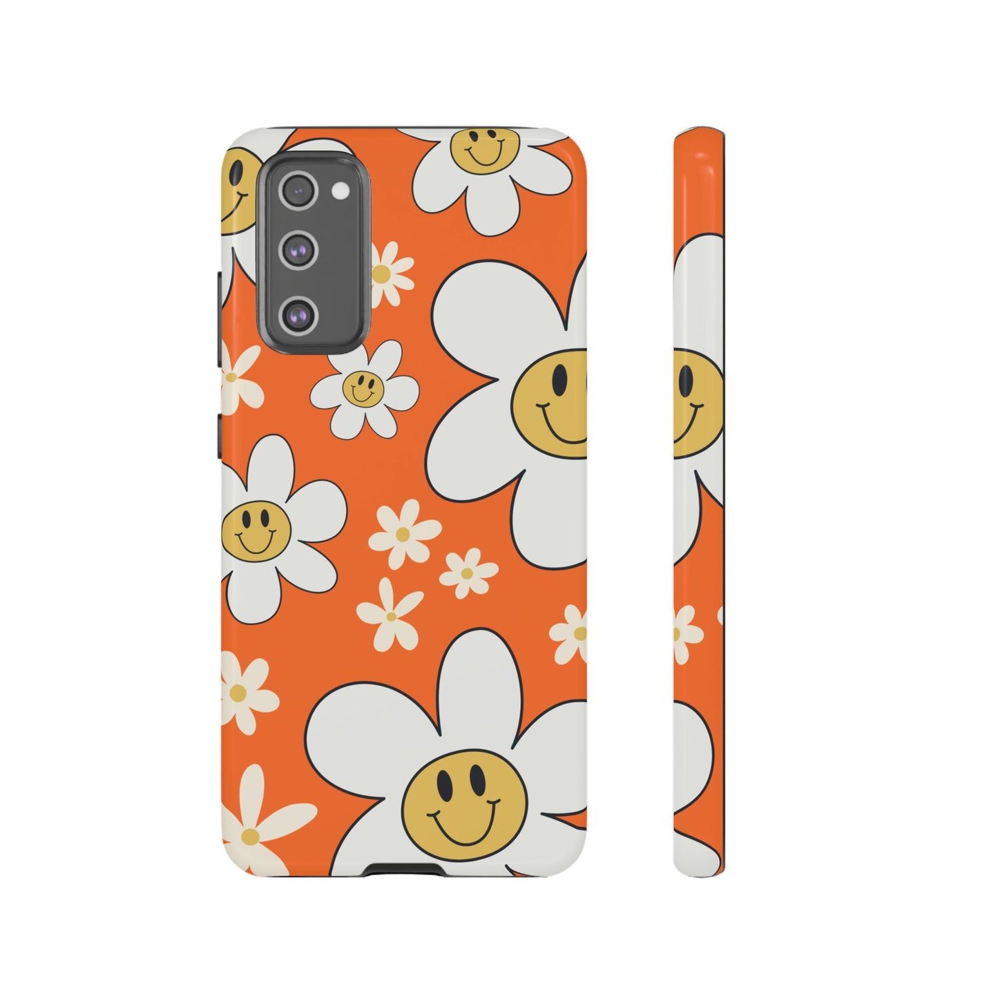 Fun Retro Daisy Pattern with Orange Background Phone Case - Orange Phone Case - Samsung Galaxy S20 FE / Glossy