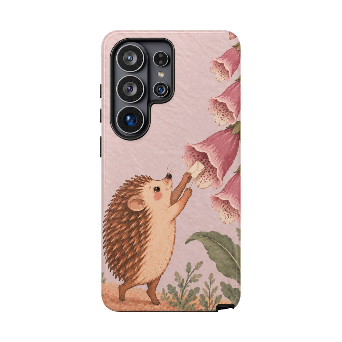 Whimsical Blush Pink Hedgehog and Foxglove Phone Case - Pink Phone Case - Samsung Galaxy S26 Ultra / Glossy