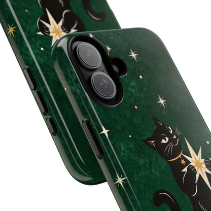Forest Green Celestial Black Cat Phone Case - Green Phone Case