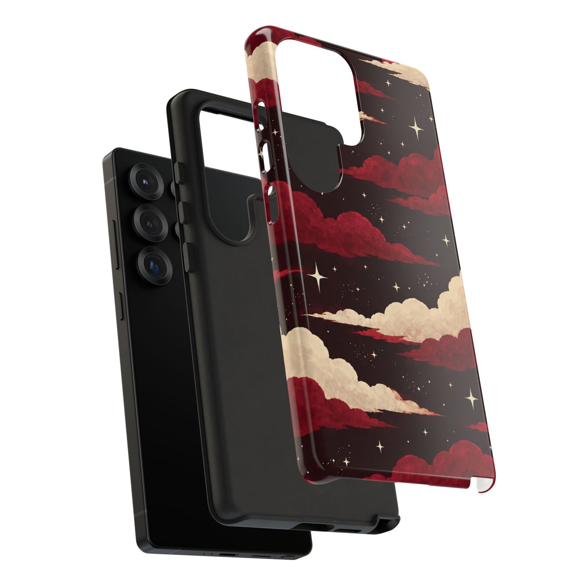 Illustrated Crimson Red Clouds & Stars Phone Case