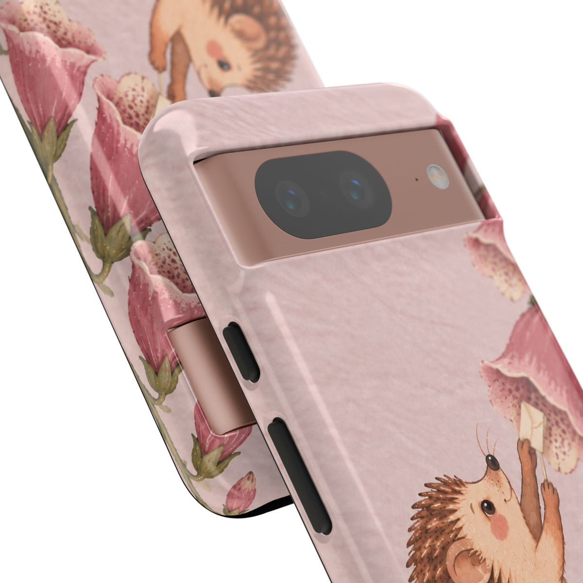 Whimsical Blush Pink Hedgehog and Foxglove Phone Case - Pink Phone Case