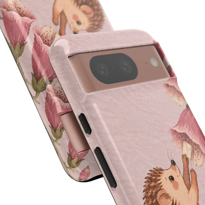 Whimsical Blush Pink Hedgehog and Foxglove Phone Case - Pink Phone Case
