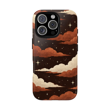 Illustrated Burnt Orange Clouds & Stars Phone Case