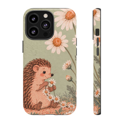 Whimsical Sage Green Hedgehog and Daisy Chain Phone Case - Green Phone Case - iPhone 13 Pro / Glossy