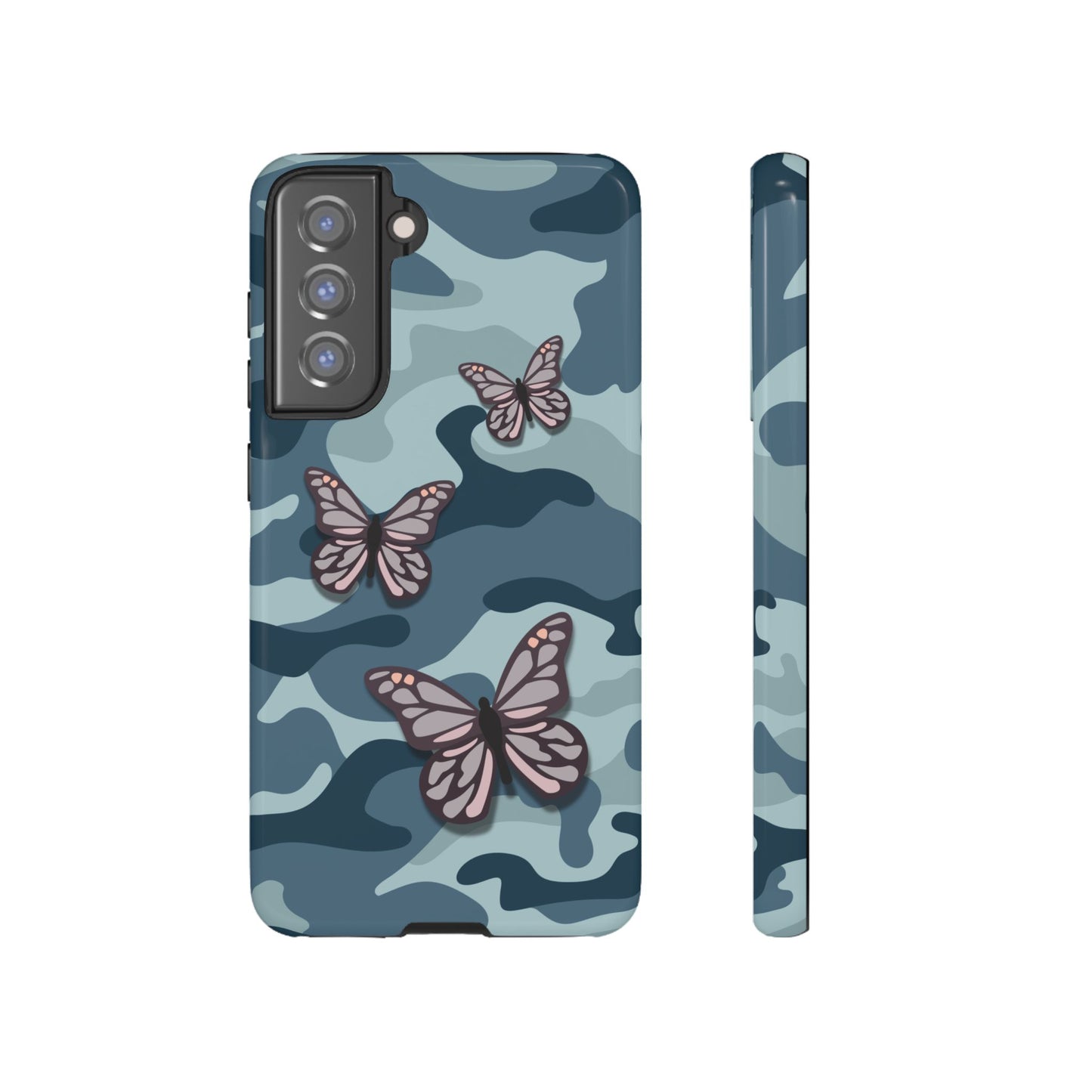 Dark Blue Butterfly Camo Phone Case - Blue Phone Case - Samsung Galaxy S21 FE / Glossy