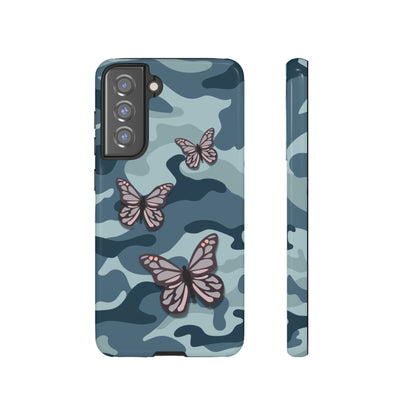 Dark Blue Butterfly Camo Phone Case - Blue Phone Case - Samsung Galaxy S21 FE / Glossy