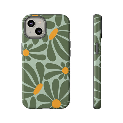 Retro Green Daisy Pattern Phone Case - Green Phone Case - iPhone 14 / Glossy