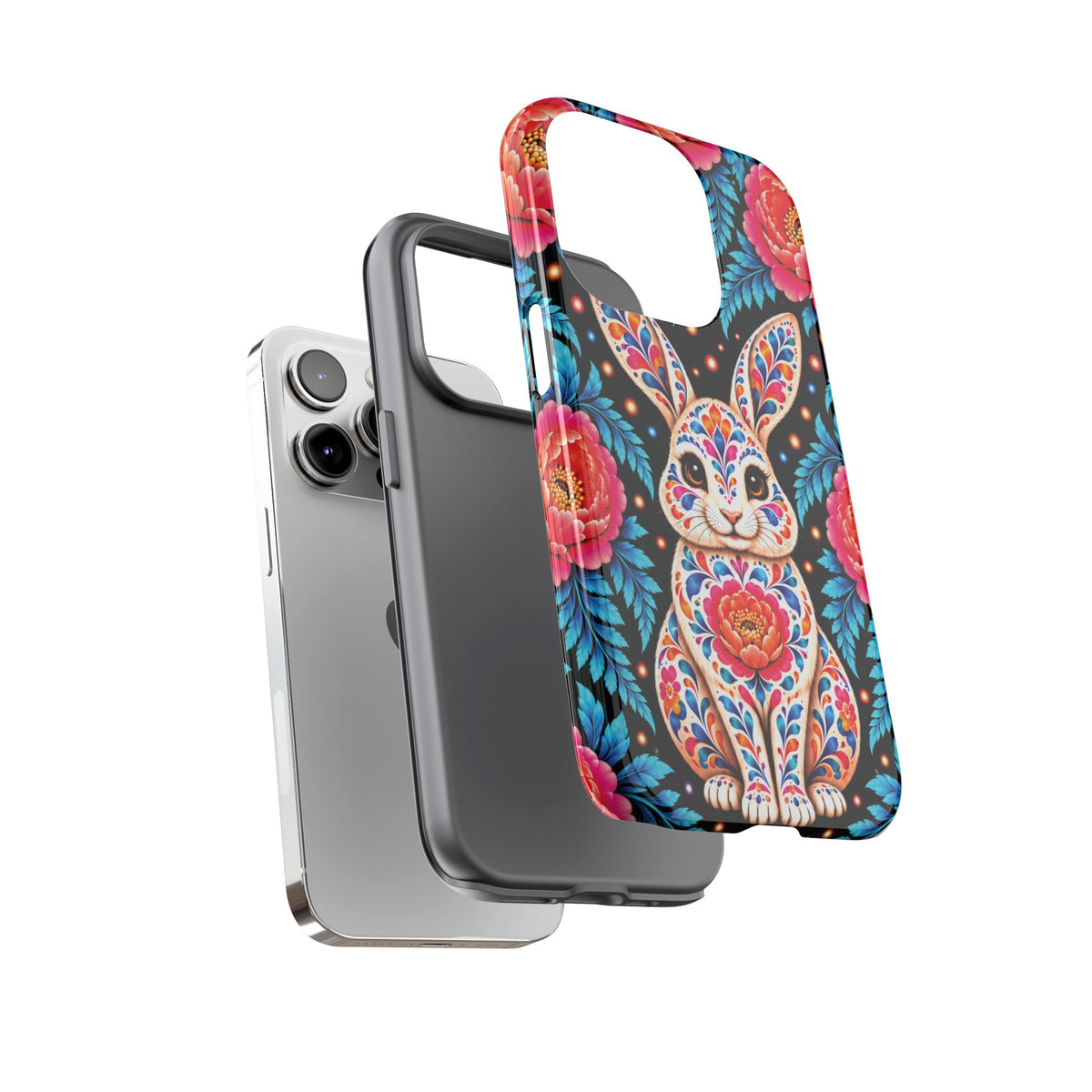 Cute Pink and Turquoise Calavera Bunny Phone Case - Multicolor Phone Case