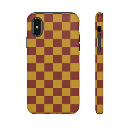 iPhone X / Glossy Phone Case - Trendy Mustard & Burgandy Checked Pattern Phone Case