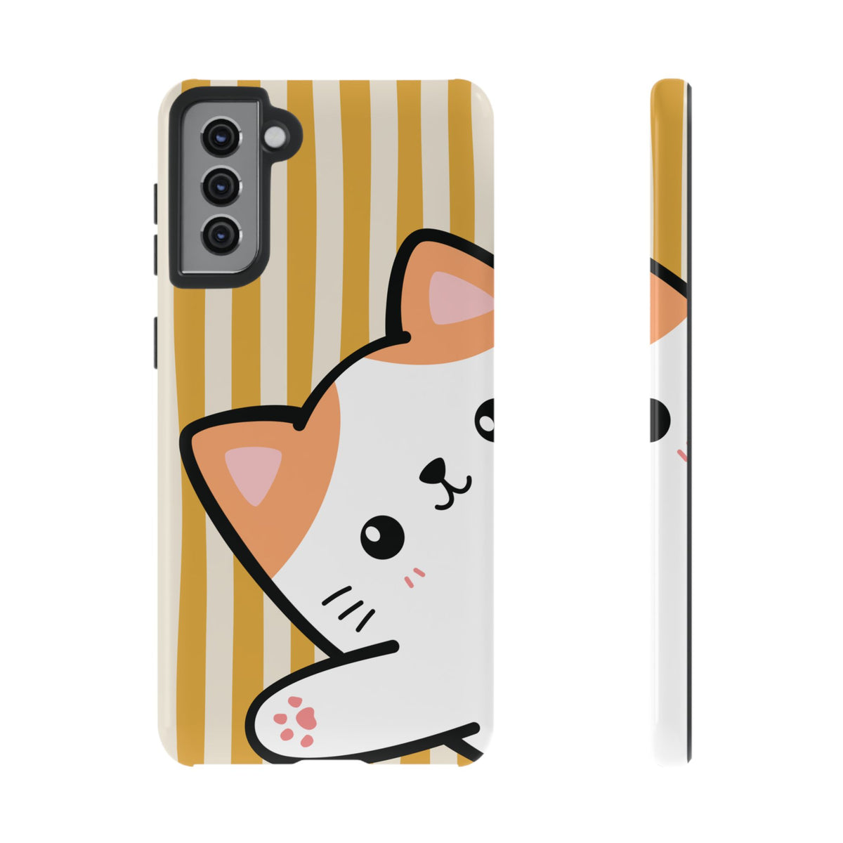 Playful Peakaboo Cat with Yellow Stripe Pattern Phone Case - Yellow Phone Case - Samsung Galaxy S21 Plus / Glossy