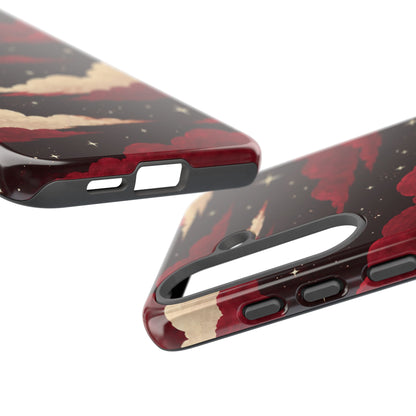 Illustrated Crimson Red Clouds & Stars Phone Case