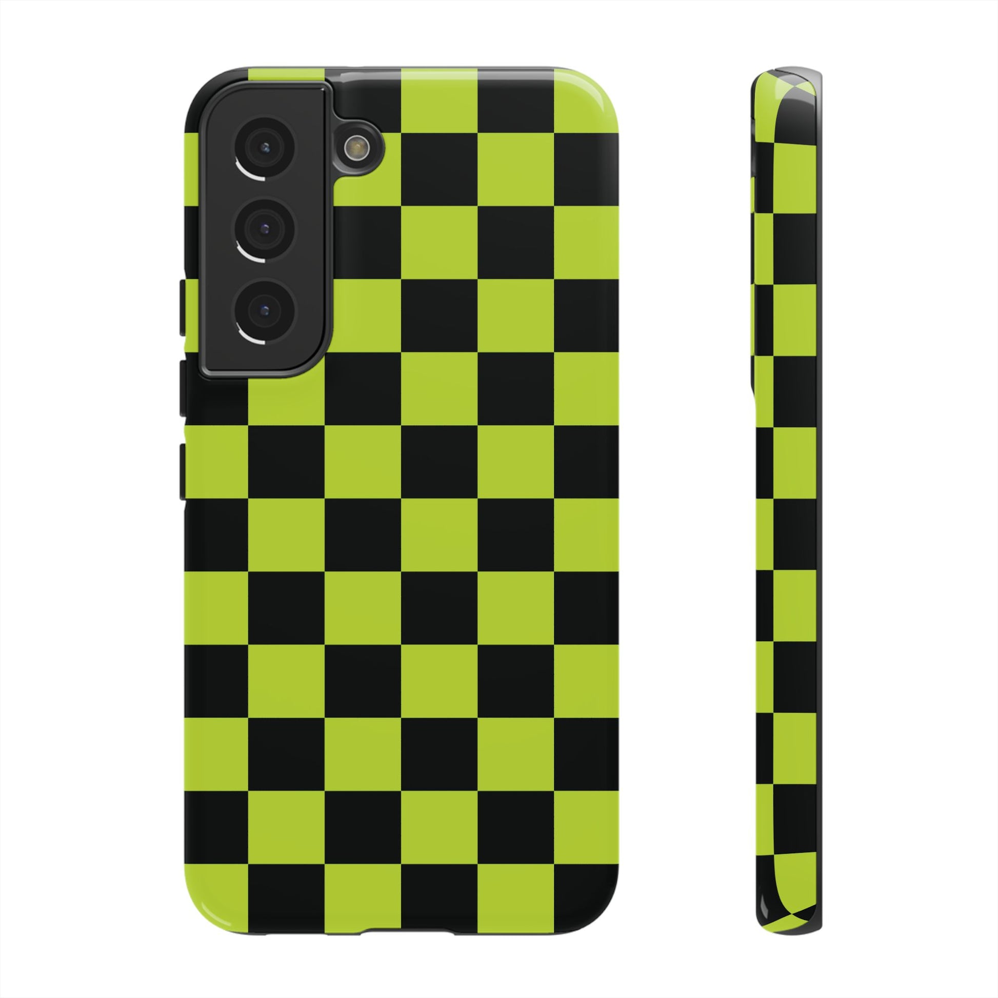 Phone Case - Trendy Neon Lime Green & Black Checked Pattern Phone Case