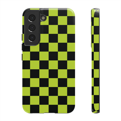 Phone Case - Trendy Neon Lime Green & Black Checked Pattern Phone Case