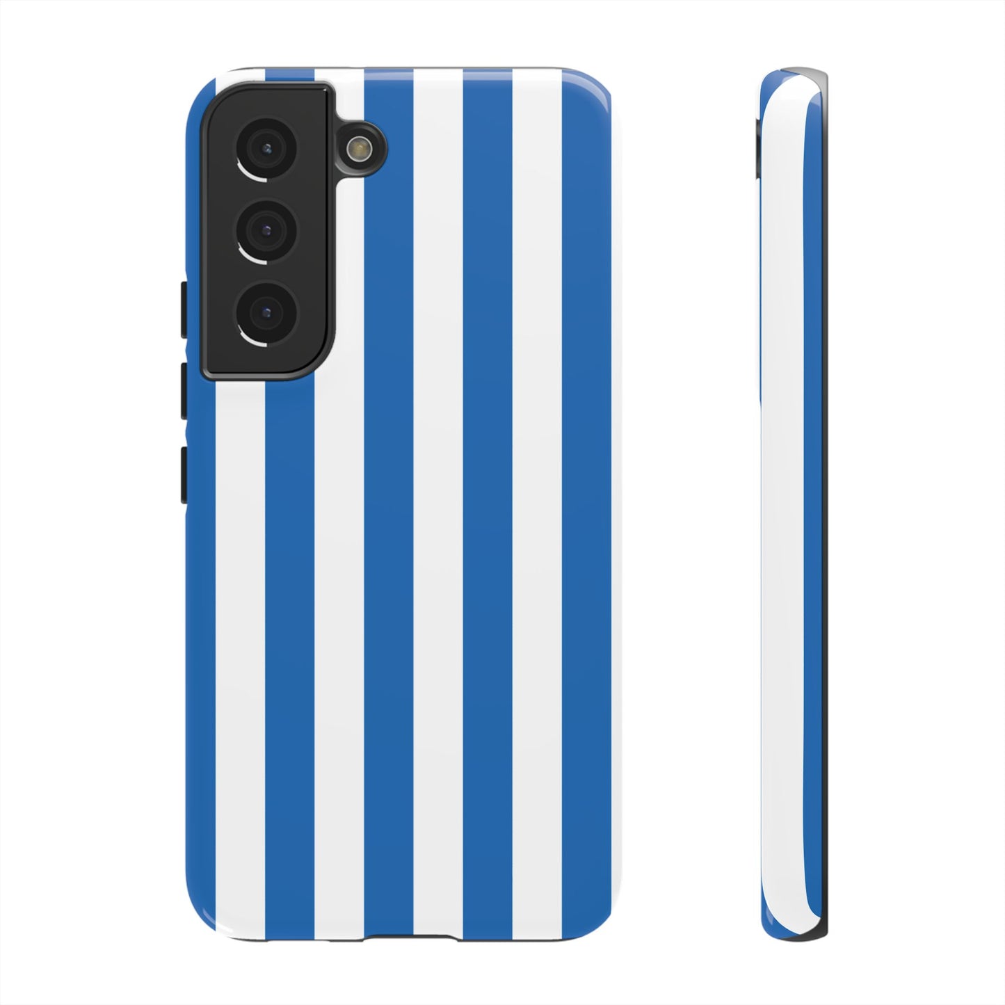 Samsung Galaxy S22 / Glossy Phone Case - Simple Light Blue & White Stripe Pattern Phone Case